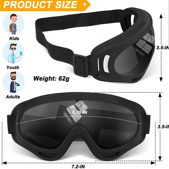 Black Ski Goggle Motorcycle Goggles ATV Ski UV Dirt Bike Sport - Picture 7 of 8